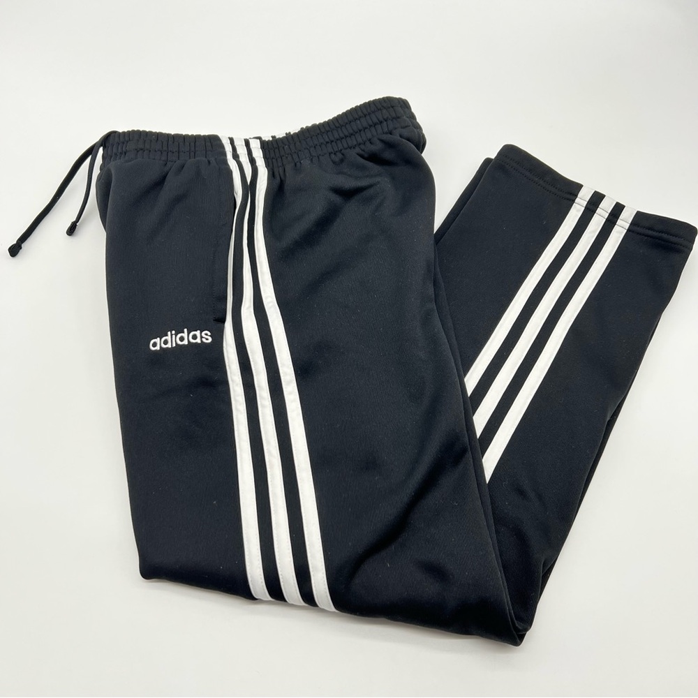 Adidas Unisex Kids Black Joggers with Triple White Stripes Down the Sides-Size M